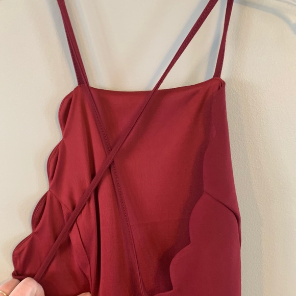 Wine Red Scalloped Hem Mini Dress Medium open back - Picture 9 of 16